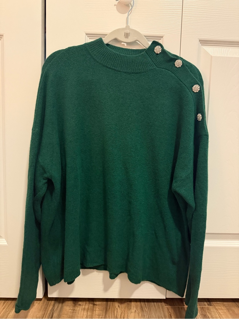 crown & ivy Emerald Green Sweater with Decorative Shoulder Buttons